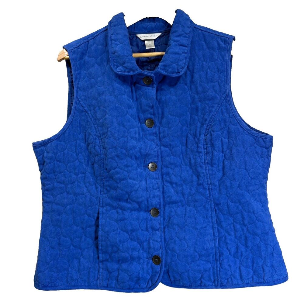Christopher & Banks Women’s Size XL Royal Blue Quilted Suede Feel Vest Collared